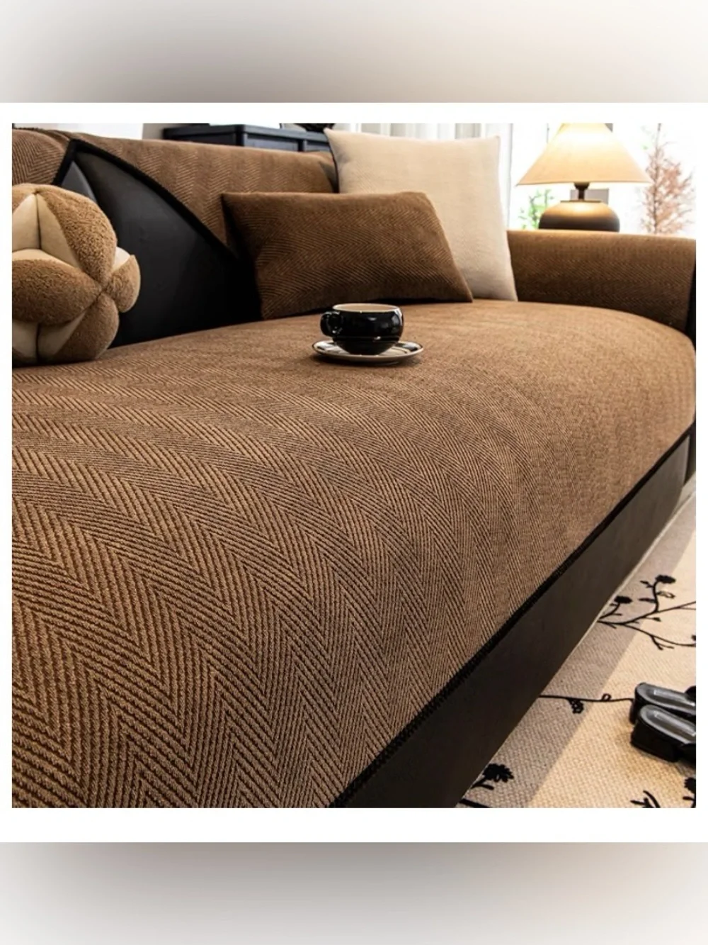 Brown Herringbone Sofa Throw Cover